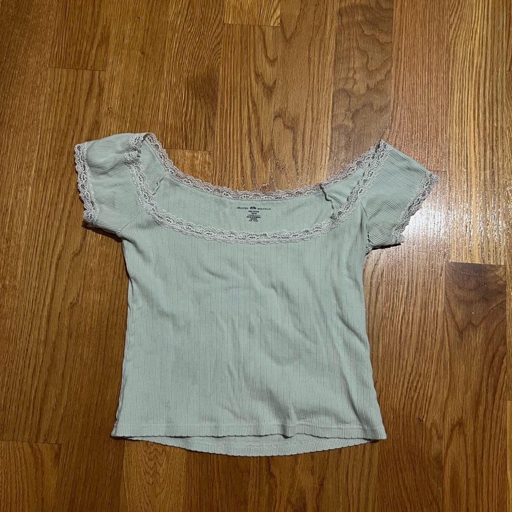 Brandy Melville Mint Lace Trim Blouse